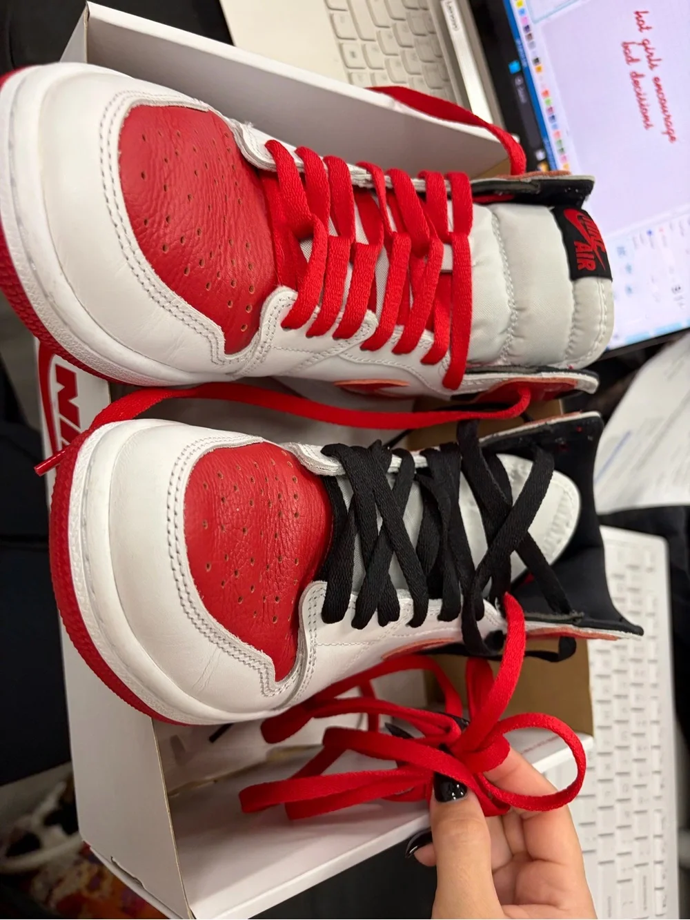 Jordan Men’s High Top Sneakers - White/Red/Black
